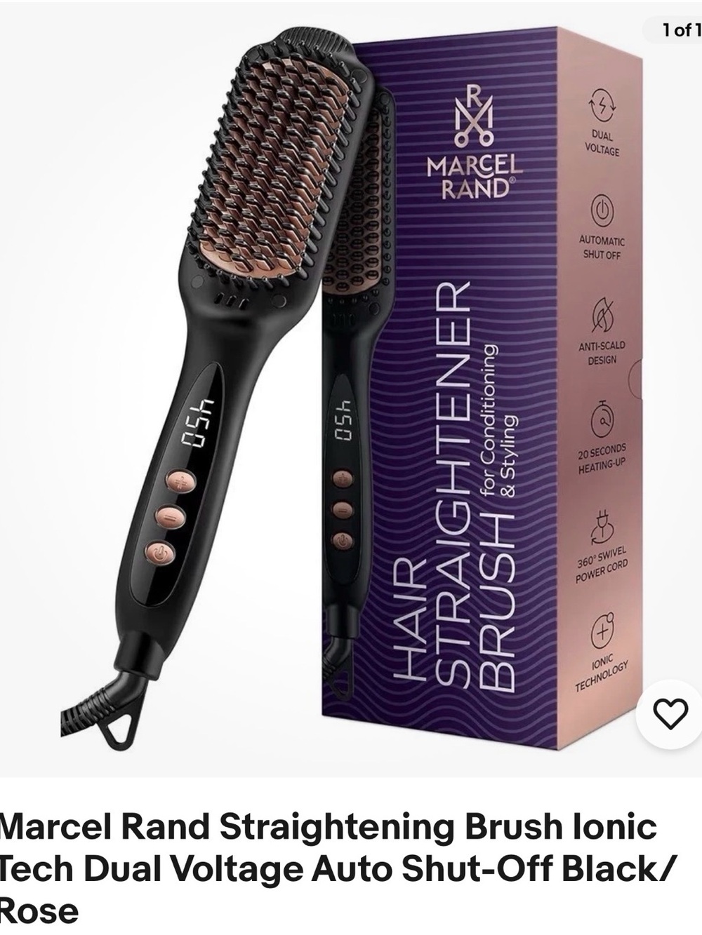 Amazon Marcel Rand Black and Rose Gold Hair Straightening Brush